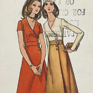 butterick 6104 Vintage 1970s A-Line Wrap Dress Sewing Pattern - Size 12 (34") Uncut