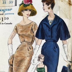 Vogue 4128 Original Special Design 1960s Sewing Pattern: Two-Piece Dress, Overblouse and Cropped Kimono Jacket - Size 10 (31")