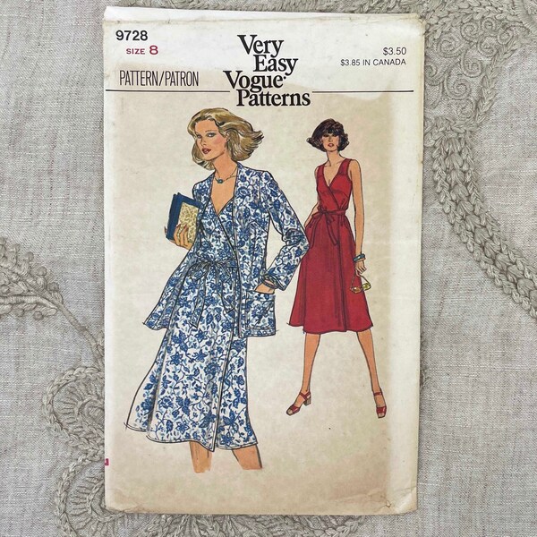 Vogue 9728 - 1970s V-Neck Wrap Dress and Jacket Pattern - Size 8 (31.5") - Uncut (FF)