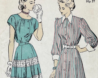 Advance 4865 - Original 1940s Elegant Shirtwaist Dress Sewing Pattern - Size 16 (34") - Factory Cut