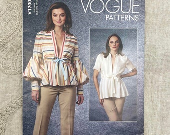 Vogue 1700 - Plunge Front Blouse with Bubble Sleeve Pattern - Size 8-16 (31.5-38") - Uncut (FF)