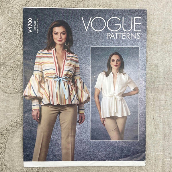 Vogue 1700 - Plunge Front Blouse with Bubble Sleeve Pattern - Size 8-16 (31.5-38") - Uncut (FF)