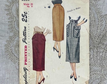 Simplicity 3330 - 1950 Slender Skirt Pattern with Trouser Pleats and Pocket Details - Hip Size 35" - Cut