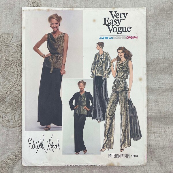 Vogue 1803 - Edith Head 1970s Couture Disco Jacket, Draped Blouse, Skirt and Pants Pattern - Size 8 (31.5") -Uncut (FF)