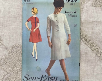 Advance 3147 - 1960s Princess Coat-Dress Pattern - Size 9 (30.5") - Uncut (FF)