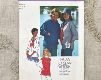 Simplicity 7564 - 1970s Pullover Sailor Top or Hoodie Pattern - Size 6 (30.5") - Uncut (FF)