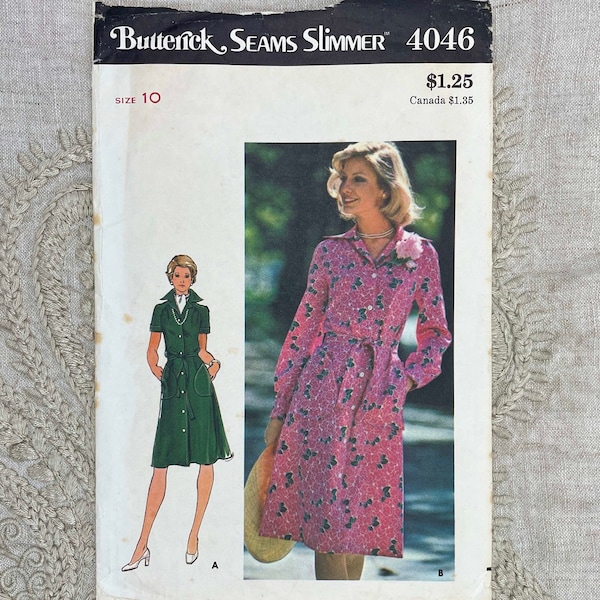 Butterick 4046 - 70s A-line Shirtwaist Dress - Size 10 (32.5") - Uncut (FF)