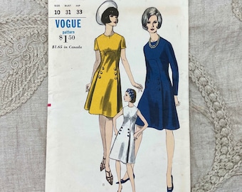 Vogue 6625 - 1960s Mod A-line Inverted-U Dress Pattern - Size 10 (31") - Uncut (FF)