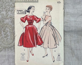 Butterick 8356 - 1950s Princess Empire Waist Dress Pattern with Dropped Oversized Puff Sleeves - Size 11 (31.5") - Uncut (FF)
