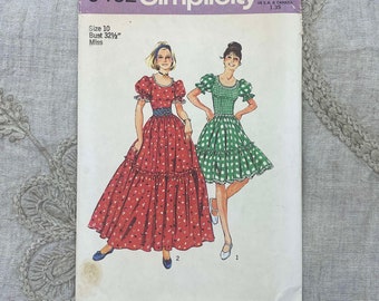 Simplicity 6452 - 1970s Cottagecore, Prairie, Peasant Dress Pattern - Size 10 (32.5") - Uncut (FF)