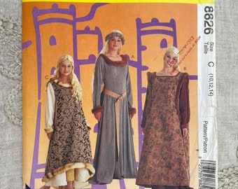 McCall's 8826 - Medieval Cotehardie Gown and Sideless Surcote - Size 10-14 (32.5-36") - Uncut (FF)