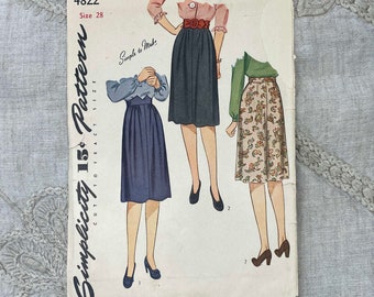 Simplicity 4822 - Original 1940s High Waisted Skirt Pattern with Shaped Waistband - Waist 28" (Hip 37") - Factory Cut