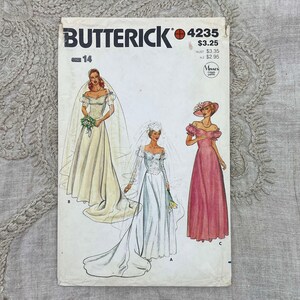 Butterick 4235 Off the Shoulder Shaped Princess Wedding Gown Pattern with Basque Waist and Detachable Train Size 14 36 Uncut FF image 2