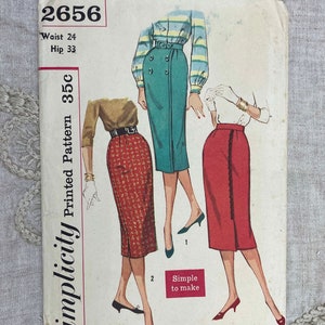 Simplicity 2656 1950s One Yard Faux Wrap Pencil Skirt Pattern Hip 33 Uncut FF image 1