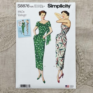 Simplicity 8876 1940s Reissue Vintage Dress and Stole Pattern 20-28 42-50 Uncut FF image 1