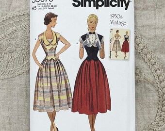 Simplicity 9676 - Reissued 1950s Two-Piece Dress Pattern with Horseshoe Neckline and Full Skirt - Size 6-14 or Size 16-24 - Uncut (FF)