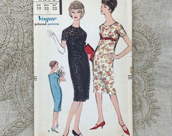 Vogue 9594 - 1950s Kimono Sleeve Chemise Empire Waist Dress and Slip Pattern - Size 10 (31") - Uncut (FF)