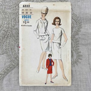 Vogue 6552 1960s Mod Two-Piece Dress and Jacket Pattern with Curved Seaming Details Size 10 31 Uncut FF image 2