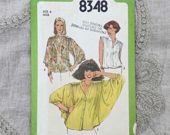 Simplicity 8384 - 1970s Batwing Standing Collar Blouse Pattern - Size 6 (30.5") - Uncut (FF)