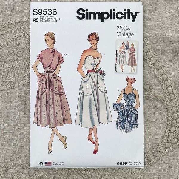 Simplicity 9536 - Reissued 1950s Sweetheart Neckline Sundress with Oversized Sleeves and Bolero- Size 6-14 or 14-22 - Uncut (FF)