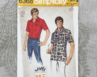 Simplicity 6368 - 1970s Men's Jiffy Shirt Pattern - Small (34-36") - Uncut (FF)