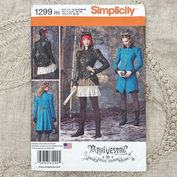 Simplicity 1299 - Steampunk Victorian Style Arkivestry Coat, Jacket, Bustle and Skirt Pattern - Size 6-12 or Size 14-22 - Uncut (FF)
