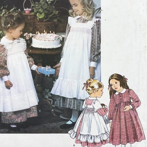 Vogue 1545 - Children&#39;s Cottagecore Dress and Pinafore Pattern - Size 4 (23&quot;) - Uncut (FF)