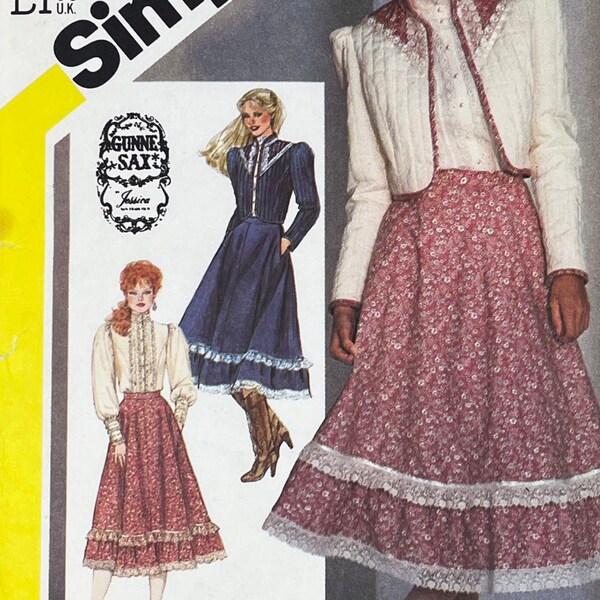 Simplicity 5491 - Jessica McClintock Gunne Sax Blouse, Quilted Jacket and Skirt Pattern - Size 12 (34") - Cut