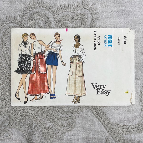 Vogue 8314 - Rare 1970s Drawstring Waistline Micro-Mini to Maxi Skirt Pattern with Oversized Pockets - One Size - Cut