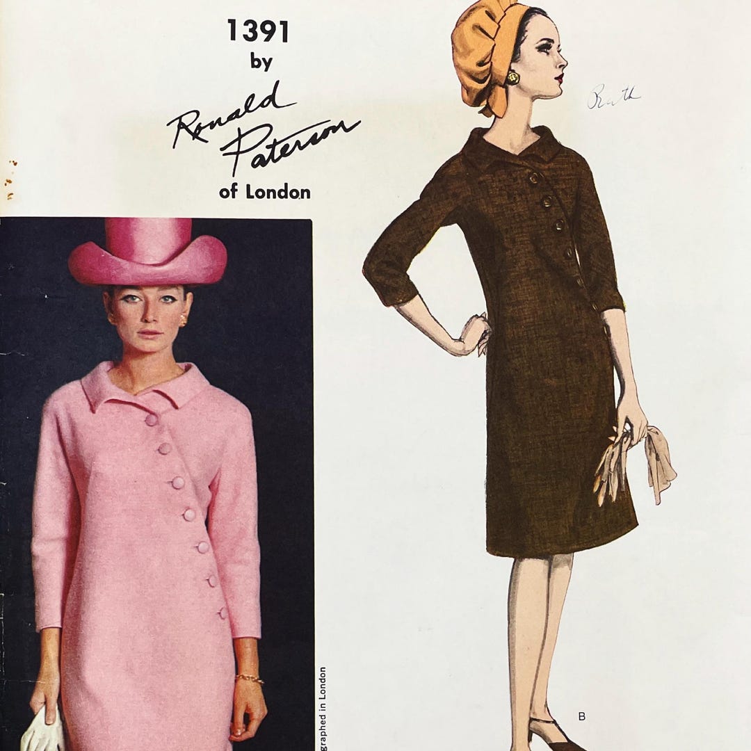 Vogue 1391 Ronald Paterson 1960s Asymmetrical Collared Kimono Dress ...