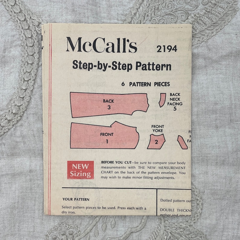 McCall's 2194 1960s A-Line Shift Dress with Shaped Yoke Pattern Size 12 1/2 35 Cut image 3