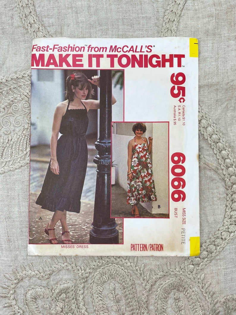 McCall's 6066 1970s Easy Halter Sundress Pattern Size 6-8 30.5-31.5 Uncut FF image 1
