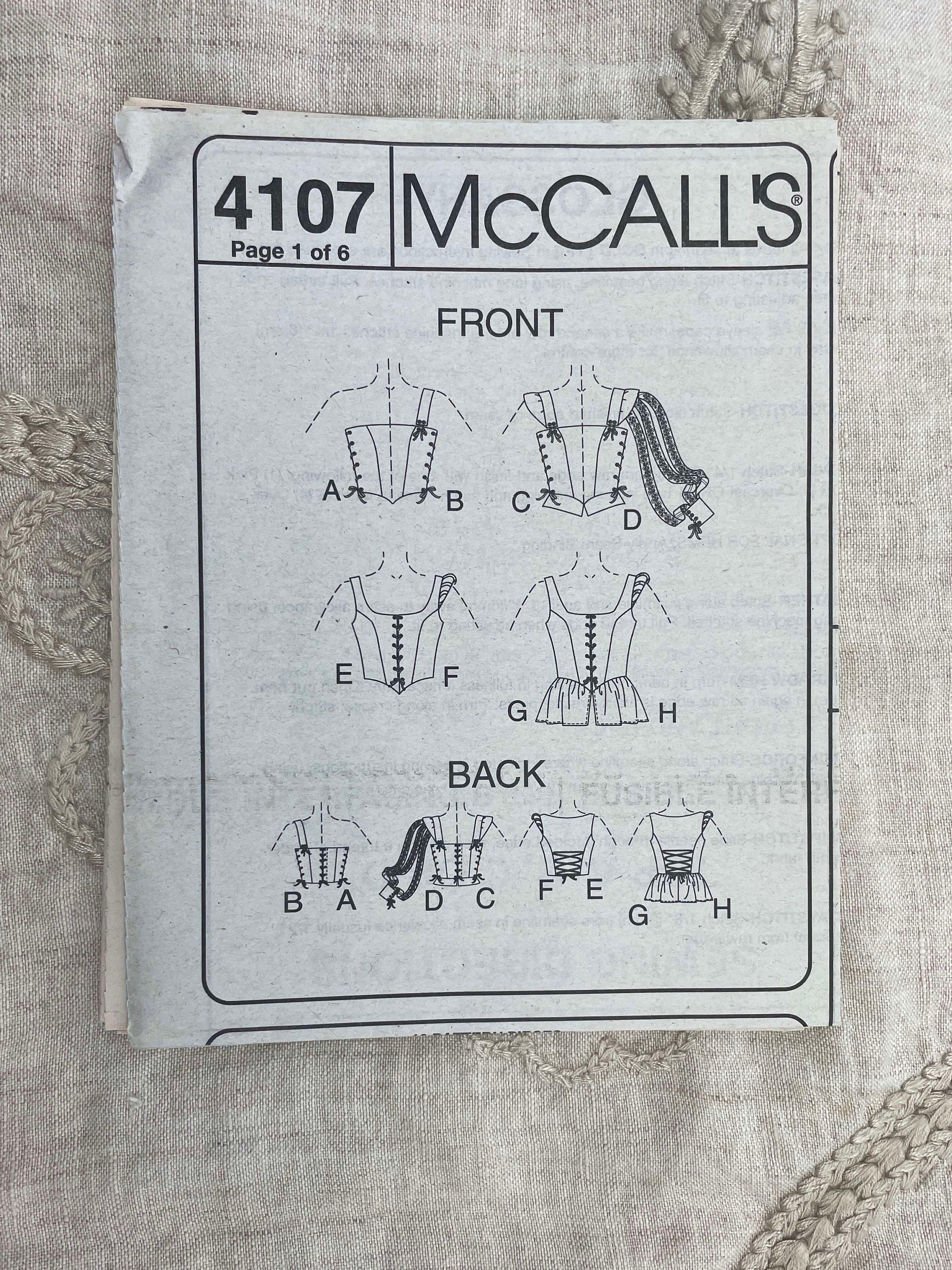 Mccall's 4107 Renaissance Tops and Bodices Pattern With - Etsy