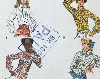 McCall's 2018 - 1960s Blouse Pattern Set with Bishop Sleeves - Neckline and Closure Variations - Size 8 (31.5") - Uncut (FF)