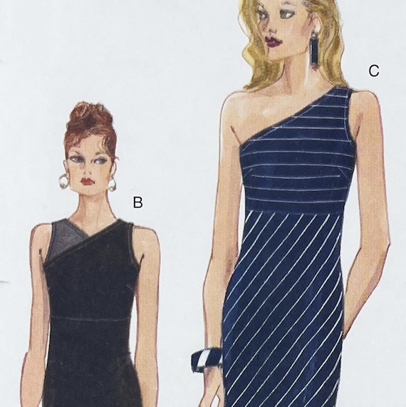 vogue one shoulder dress pattern Vogue 9673 - 1990s Bias-cut One Shoulder or Contrast Strap Dress Sewing  Pattern - Size 12-16 (34-38