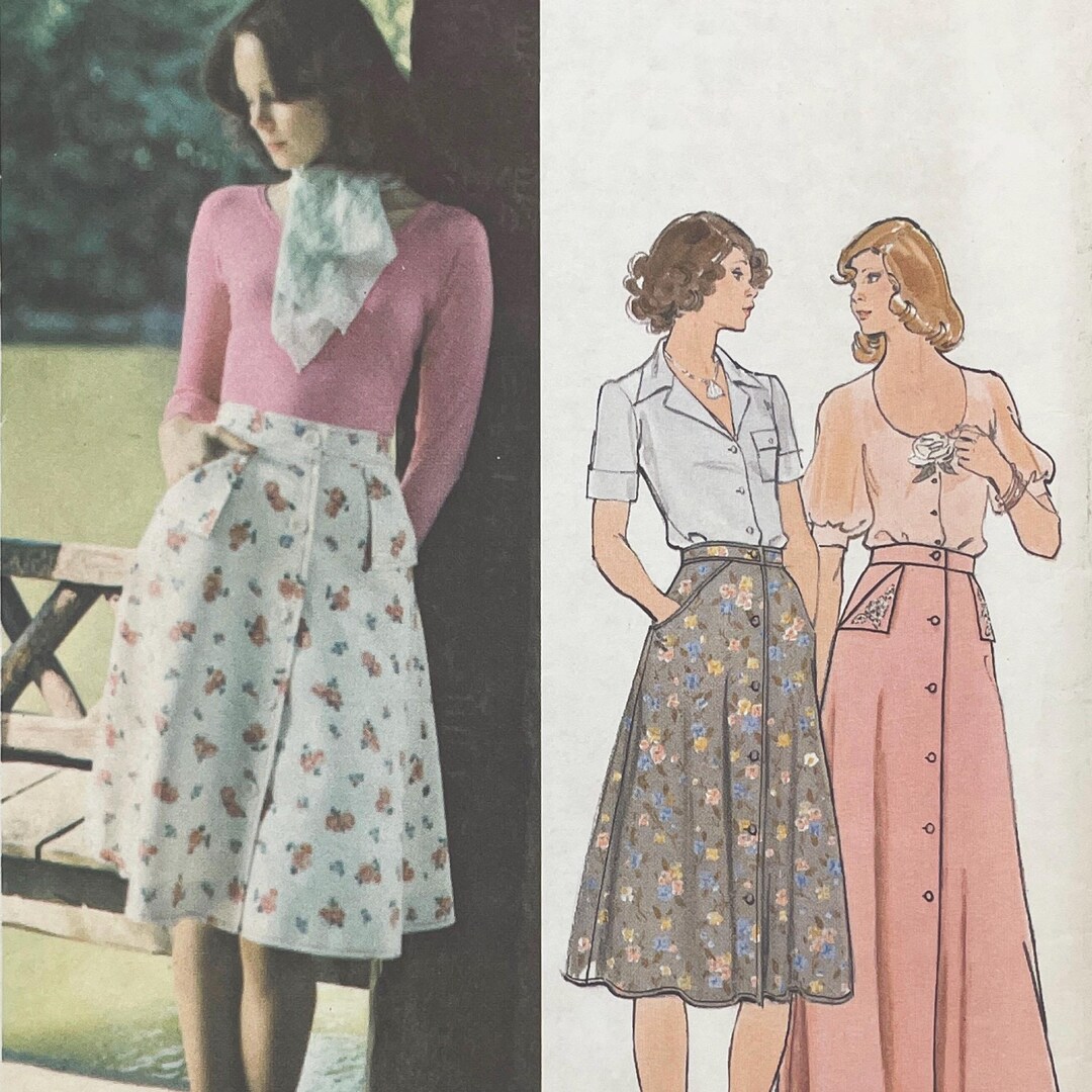 Style 4066 Pattern Butterick 4066 - 1970s Button Front Skirt Pattern With Flap Pockets ...