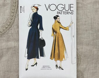 Vogue 1738 - Reissued 40s Coat Dress Pattern - Size 6-14 or Size 14-22 - Uncut (FF)