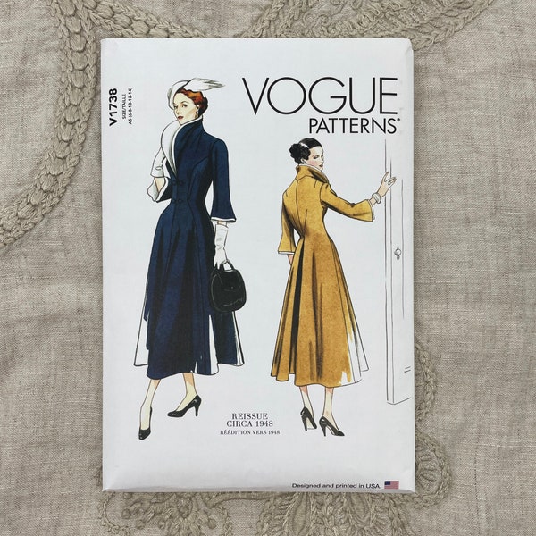 Vogue 1738 - Reissued 40s Coat Dress Pattern - Size 6-14 or Size 14-22 - Uncut (FF)