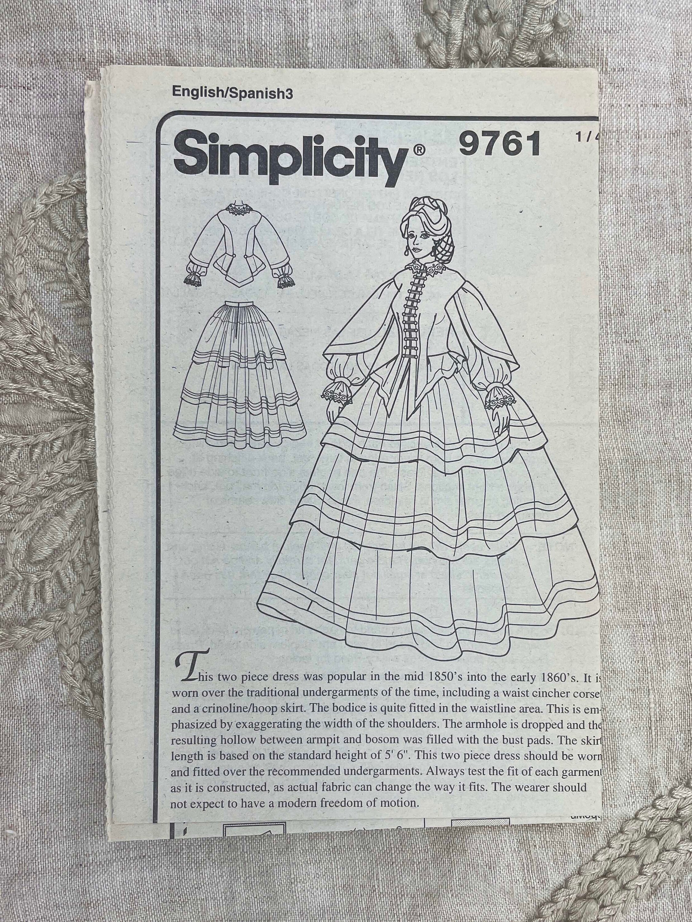 Simplicity 9761 Civil War Dress Pattern With Pagoda Sleeves Etsy