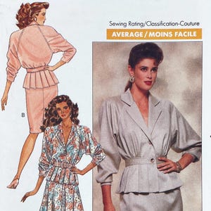 Butterick 3123 - 1980s Oversized Peplum Shirt Pattern and Flared or Straight Skirt - Size 12 (34&quot;) - Uncut (FF)