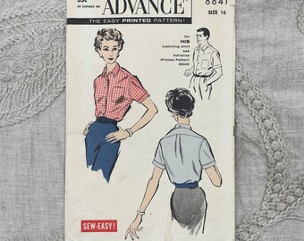 Advance 8841 - 1950s Misses' Rockabilly Button Down Blouse Pattern - Size 16 (36") - Cut
