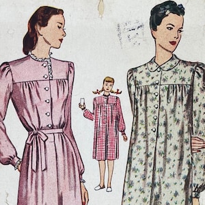 Simplicity 2210 - Original 1940s Yoke Gathered Classic Nightgown Pattern with Peter Pan Collar - Size 14 (32&quot;) - Cut