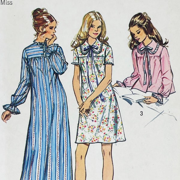 Simplicity 5083 - 1970s Nightgown and Bed-Jacket Pattern - Size Small (31.5-32.5") - Uncut (FF)