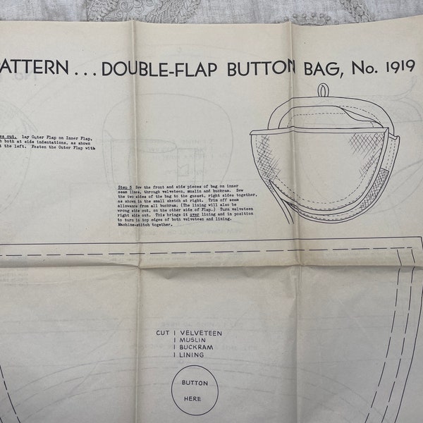 Ladies' Home Journal 1919 - Original 1940s Double-Flap Button Bag Pattern Designed by John Frederics - Uncut