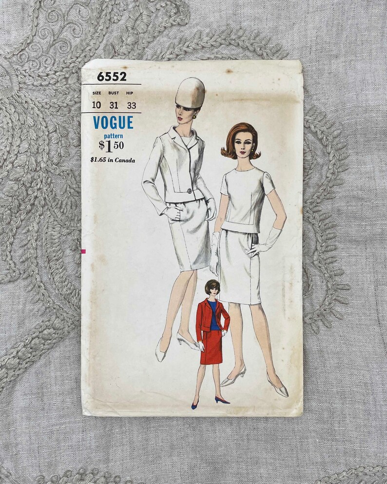 Vogue 6552 1960s Mod Two-Piece Dress and Jacket Pattern with Curved Seaming Details Size 10 31 Uncut FF image 2