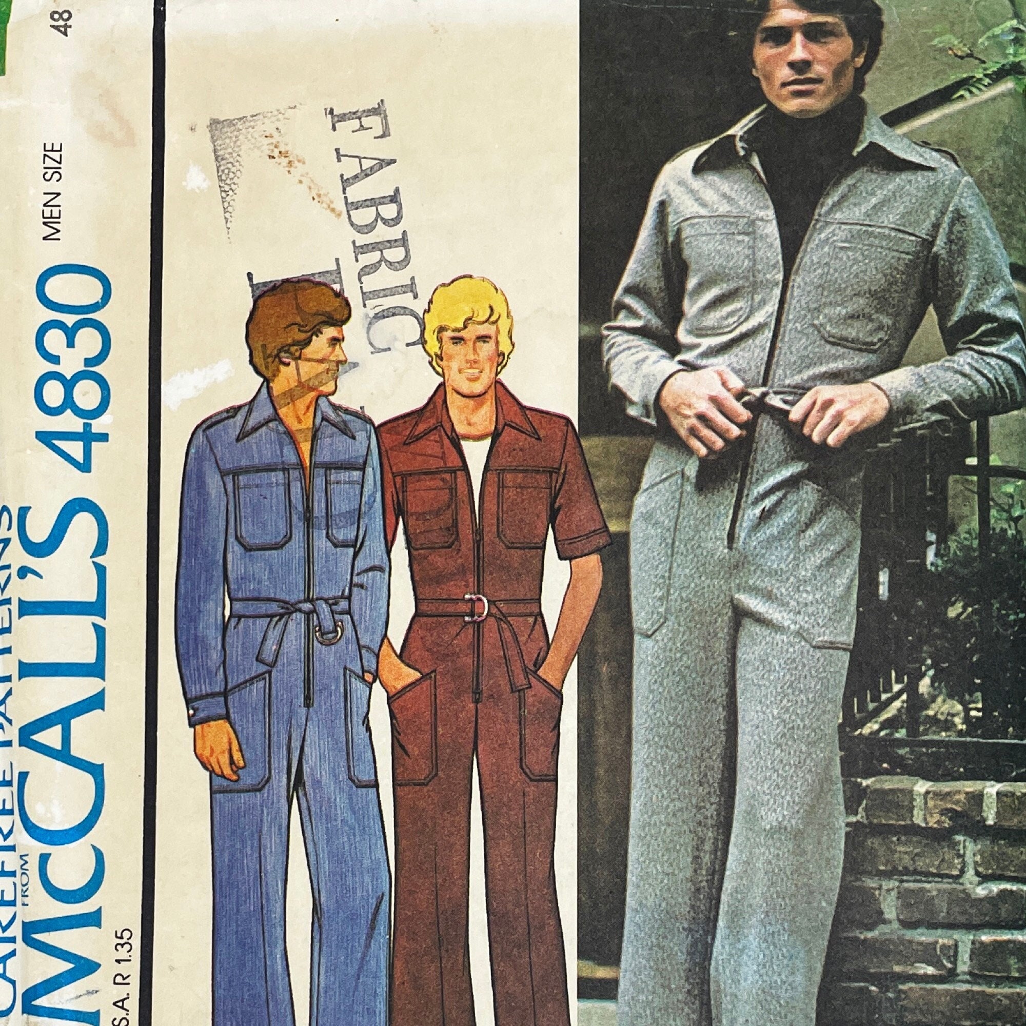 Mccall's 4830 - 1970s Men's Zipper Front Jumpsuit Pattern - Chest