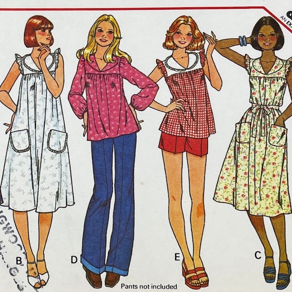 McCall's 5928 - 1970s Smock Dress and Top Pattern with Yoke and Ruffled Sleeves - Size 10 (32.5") - Uncut (FF)