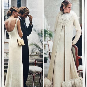 Vogue 1042 - Givenchy 1970s Open Back Evening Dress and Feather Trimmed Coat Pattern - Size 10 (32.5") - Uncut (FF)