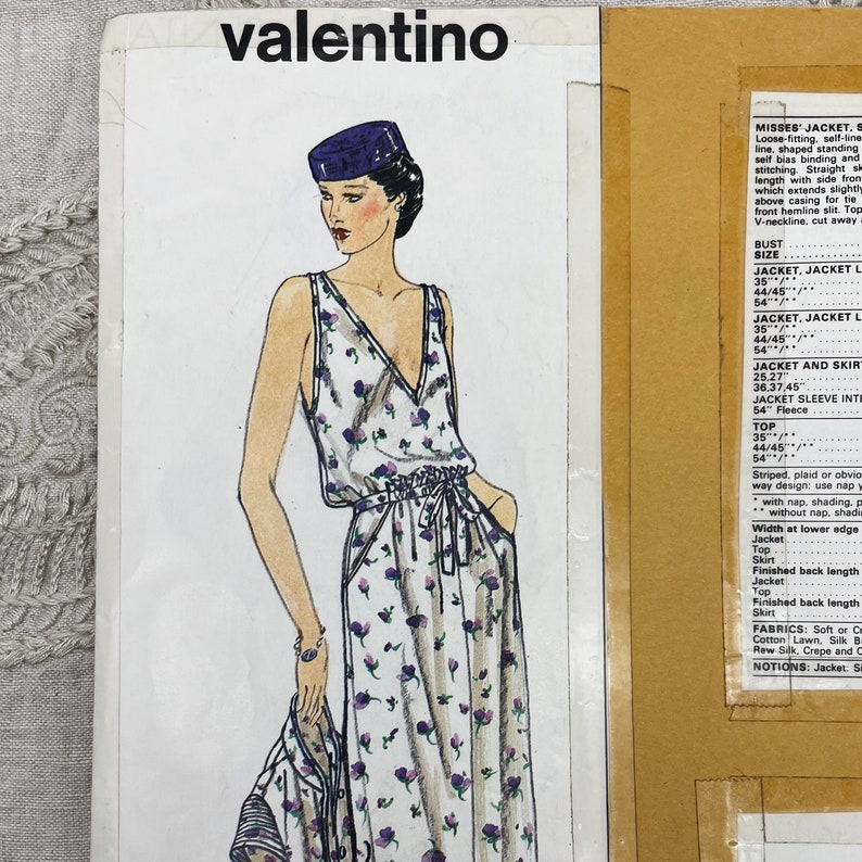 Vogue 2171 Valentino 1970s Mandarin Collar Jacket, Deep V Blouse and Paper Bag Skirt Pattern Size 10 32.5 Uncut FF No Envelope image 3