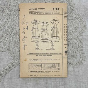 Advance Pattern 4162 Original 1940s Teen Fashion Dress Pattern Size 14 ...